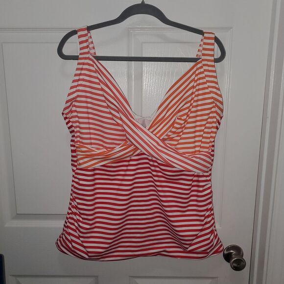 Striped Red and Orange Women's Tankini Top - Picture 1 of 7